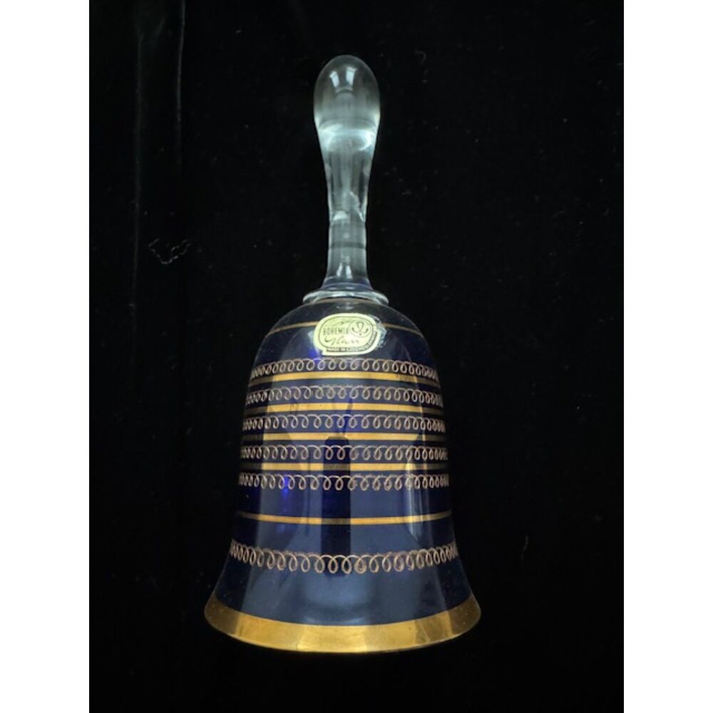 Vintage 1970-1980 new deadstock bohemian cobalt blue dinner bell.
